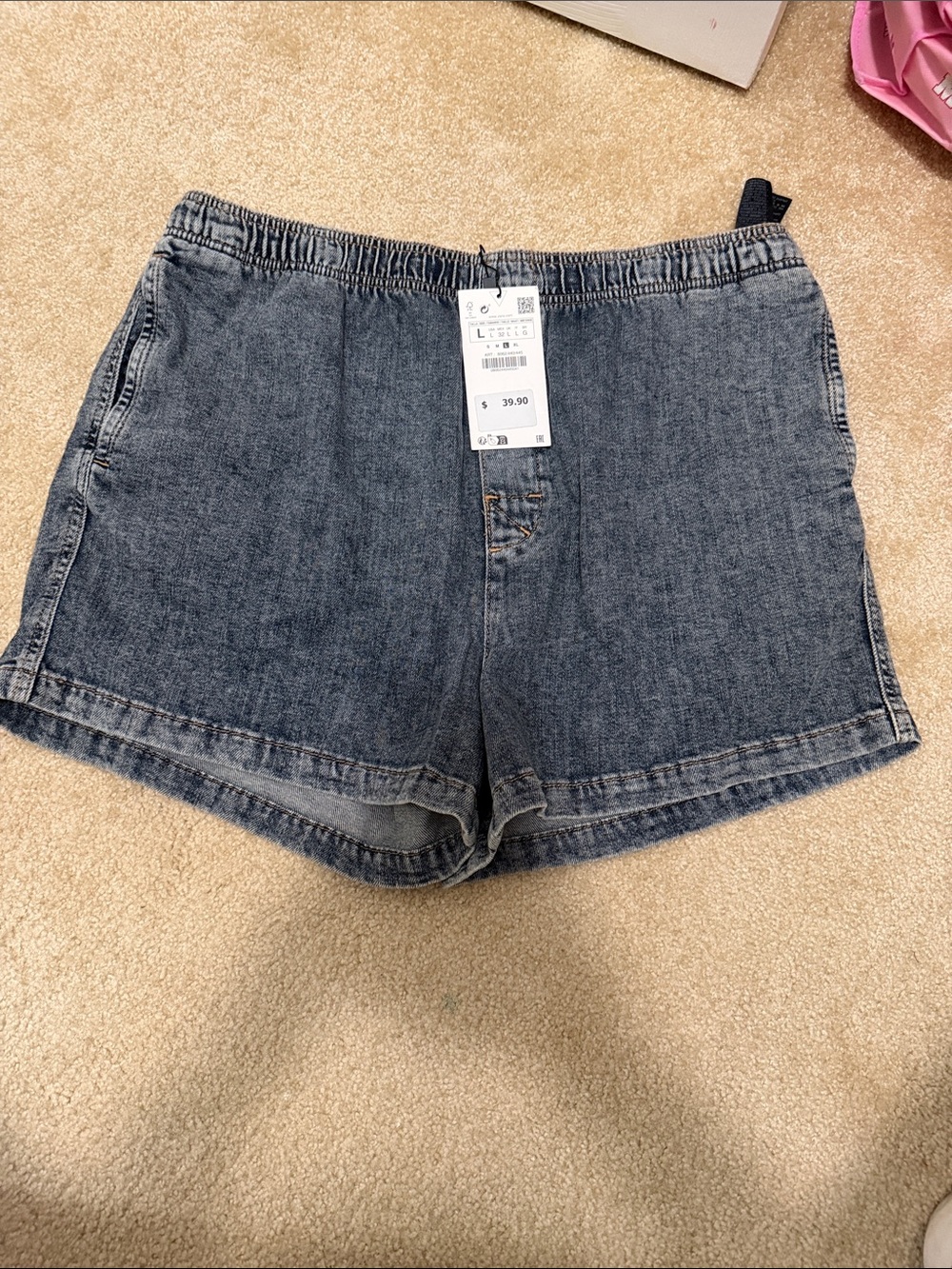 Zara Elastic-Waist Dark Blue Denim Shorts